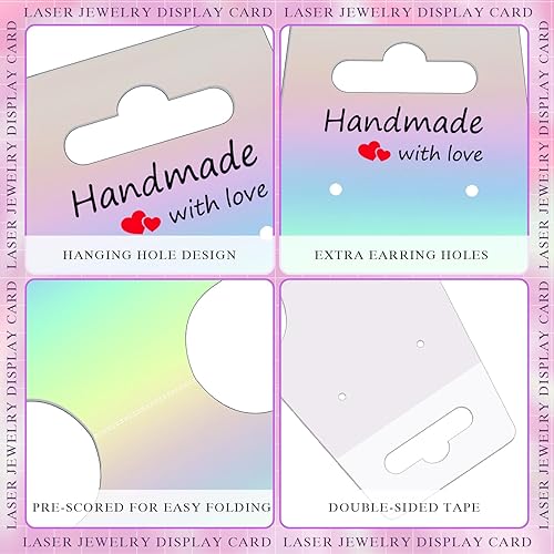 Miniatura 3 de Teling 400 Pcs Necklace Display Cards Earring Bracelet Necklace Holder Cards Holographic Jewelry Tags Keychain Holder Display Jewelry Making Display