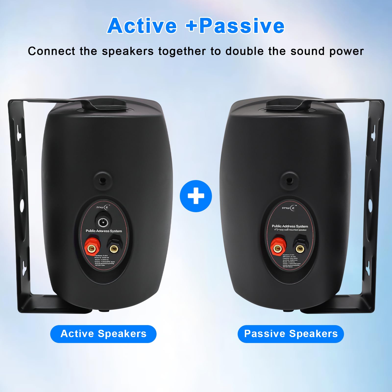 Wasserdichte Wandlautsprecher Bluetooth 5.3 4 Zoll (10 cm) Außenbereich Paar Schwarz