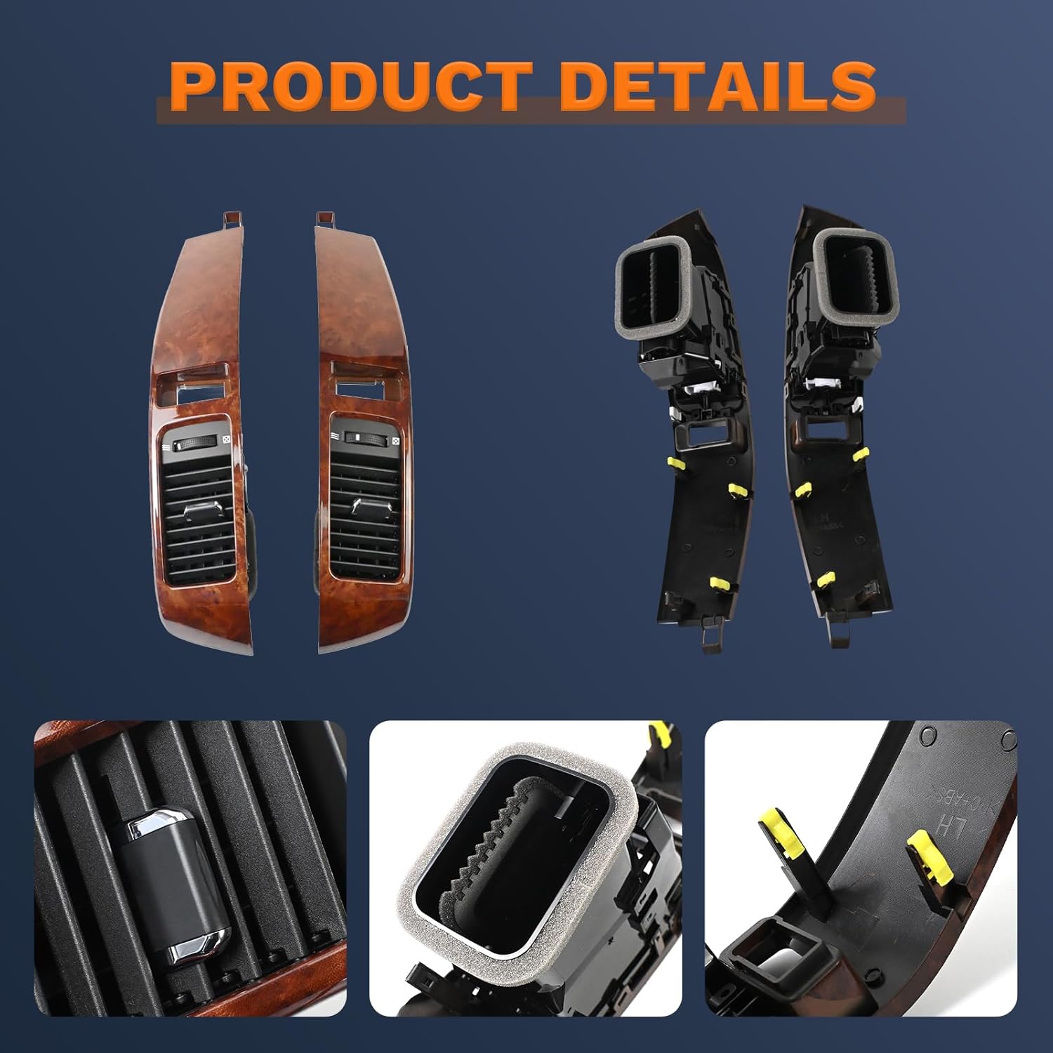 Pair Center Dash AC Air Vent Panel with Insert Compatible with 2003-2009 Toyota Land Cruiser Prado 120 Lexus GX470 Replaces 55475-60040 55474-60040 Left and Right (Walnut)