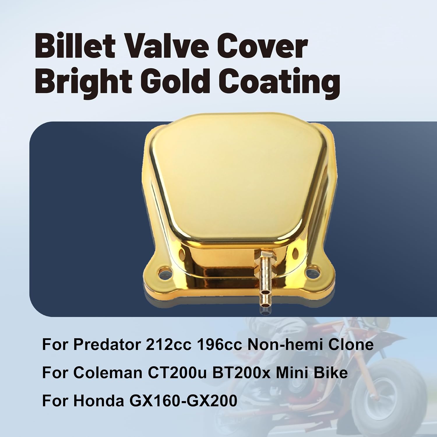 Billet Valve Cover 212cc for Predator 212cc 196cc Non-Hemi Clone,for Coleman CT200U BT200X Mini Bike,for Honda GX160-GX200, Bright Gold Coating