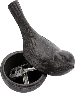 JUXYES Bird Cast Iron Key Hider Outside Spare Door Key Box Outdoor Small Garden Statues Ornament, Bird Indoor Decoration Jewelry Trinkets Box for Key, Ear Studs, Ring, Paper Clip