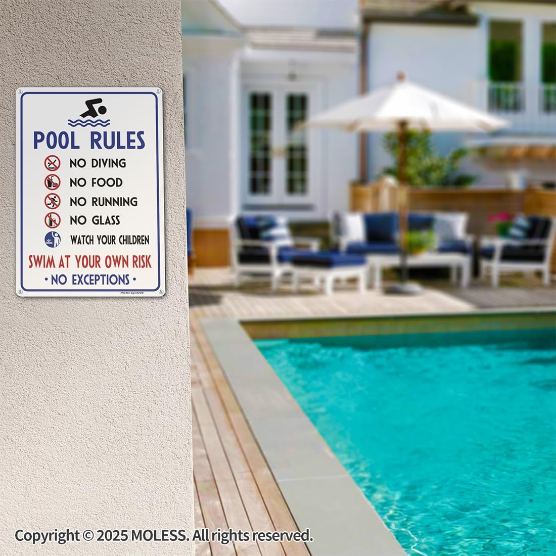 2 Pack Pool Rules Signs Outdoor – 14x10 Inch Pool Signs for Outside, Durable 0.040 Aluminum Weatherproof & UV Protected, Easy to Mount for Pool Safety, 2378-White