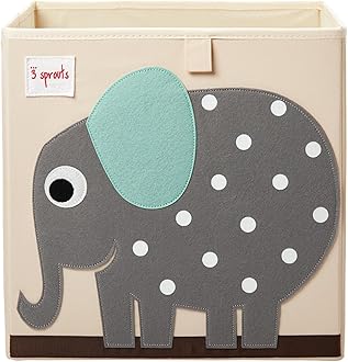 3 Sprouts Cube Toy Storage Box - Toy Organizer for Kids Storage (13x13x13 Inches), ELEPHANT