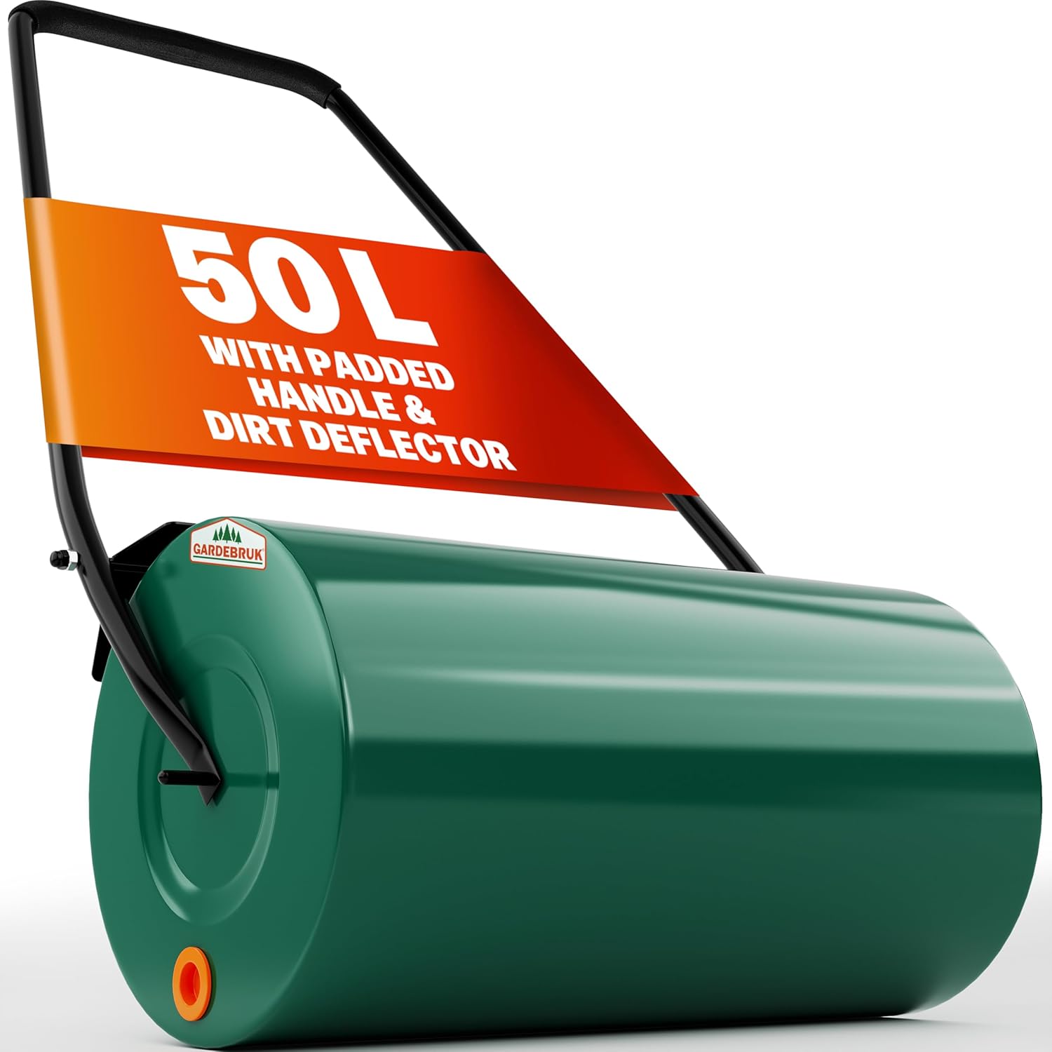 GARDEBRUK® 50L Lawn Roller, Heavy Duty 60kg Garden Roller with Scraper Bar, Ergonomic Padded Handle, 60cm Width, Grass Seed Spreader For Lawn Levelling, & Compacting Soil, Sand or Water Filled, Green