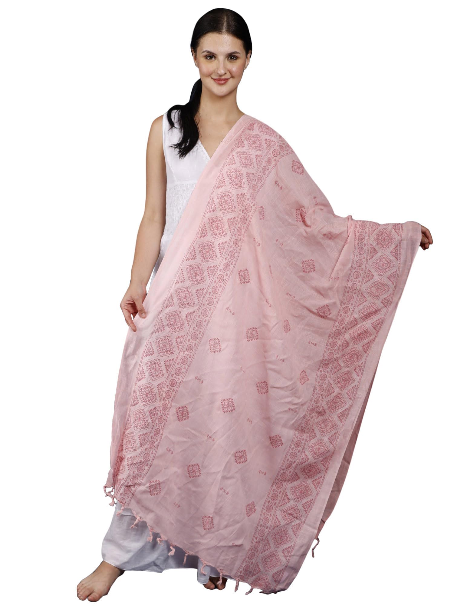 exotic india Women's Pure Cotton Dupatta with Ethnic Printed Motifs | Ethnic Telangana Design Stole, Scarves for Girl's-picture-45
