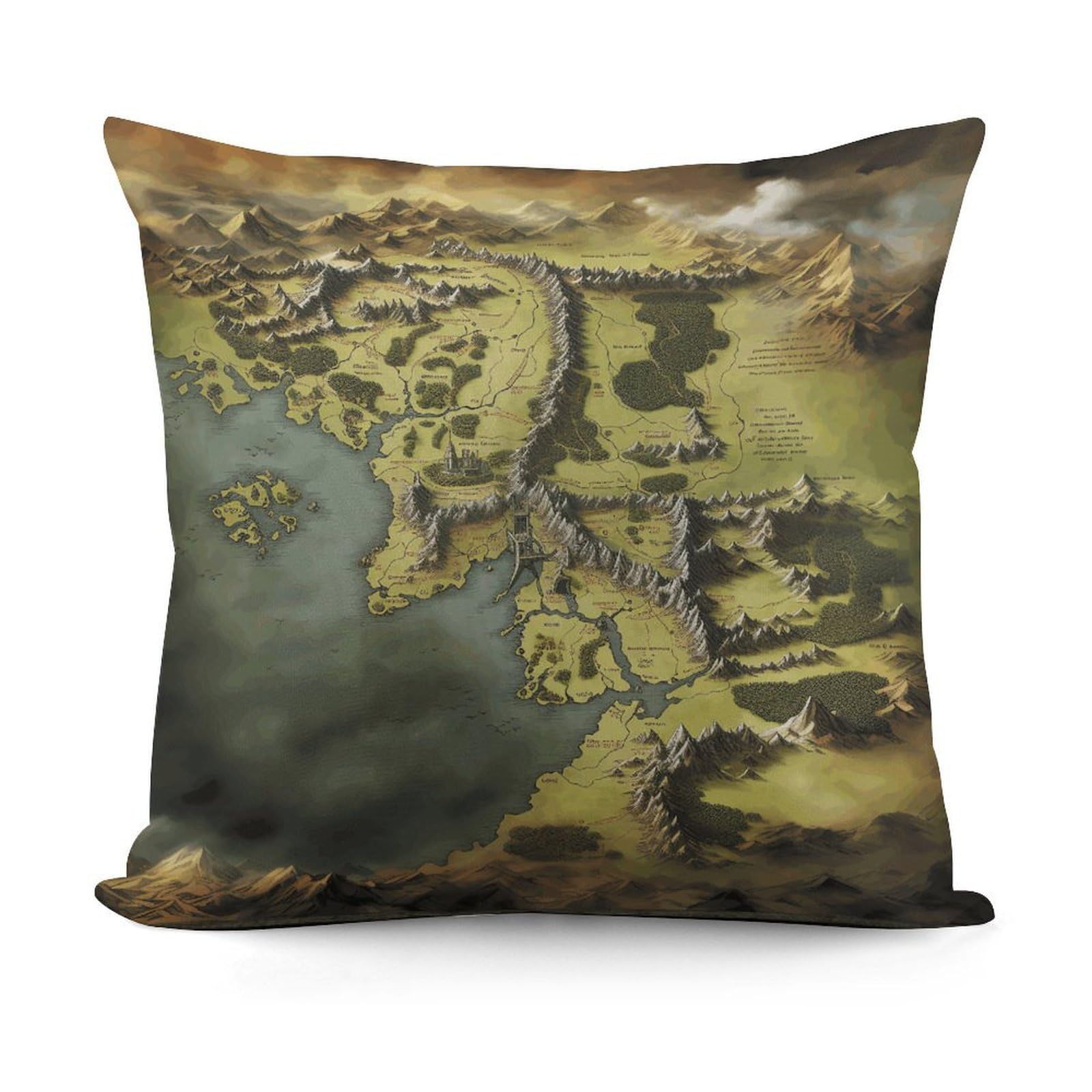 VstaDank Middle Earth Map Pillow Covers Soft Plush Decorative Square Pillow Cover Modern Breathable Pillowcases Pillowcase with Invisible Zipper 18x18 Inches for Sofa Living Room