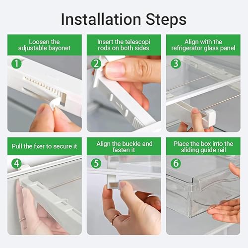 Miniatura 8 de Cajón de refrigerador de 12 pulgadas, organizador de cajones de refrigerador para carne, queso, productos y más, elástico y almacenamiento profundo