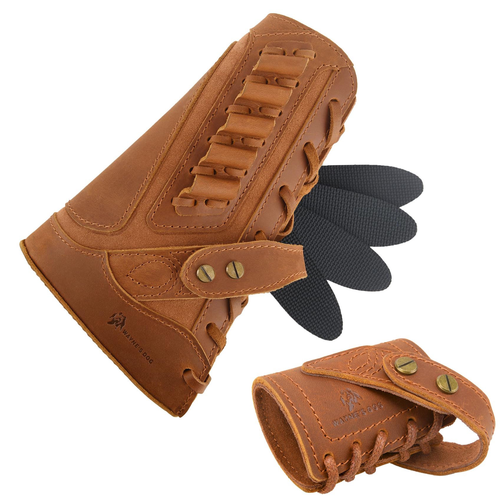 OXPANG Drill Free Cheek Rest Leather Buttstock Rifle Recoil Pad with Cartridges Holder for .308 .45-70 .30-30 .22LR (#5 Brown with Barrel Mount, .357 .30-30 .35 .38)