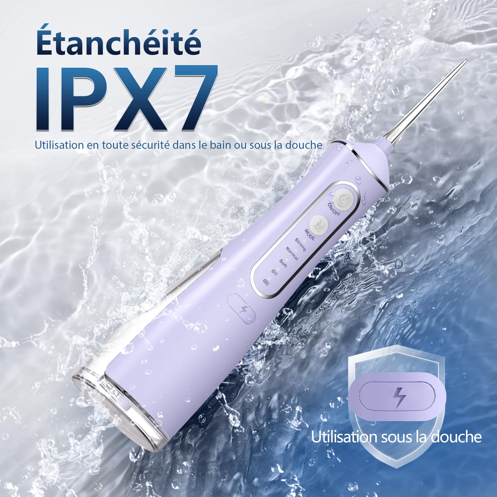 OasiSmile Jet Dentaire Hydropulseur: 5 Embouts Rotatifs 360°, 4 Modes & DIY Pression Réglable, Nettoyage Dents, Irrigateur Oral Étanche IPX7, Hydropulseur Portable 300 ML, Maison et Voyage, Violet