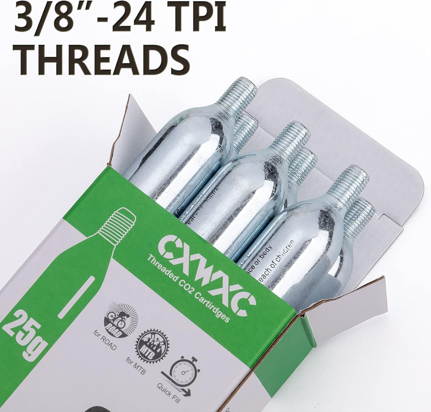 CXWXC Zestaw wkładów co2 25g, wkłady gwintowane CO2 25 g, kompatybilny z zaworami Presta i Schrader (CO2-25G-6PCS)