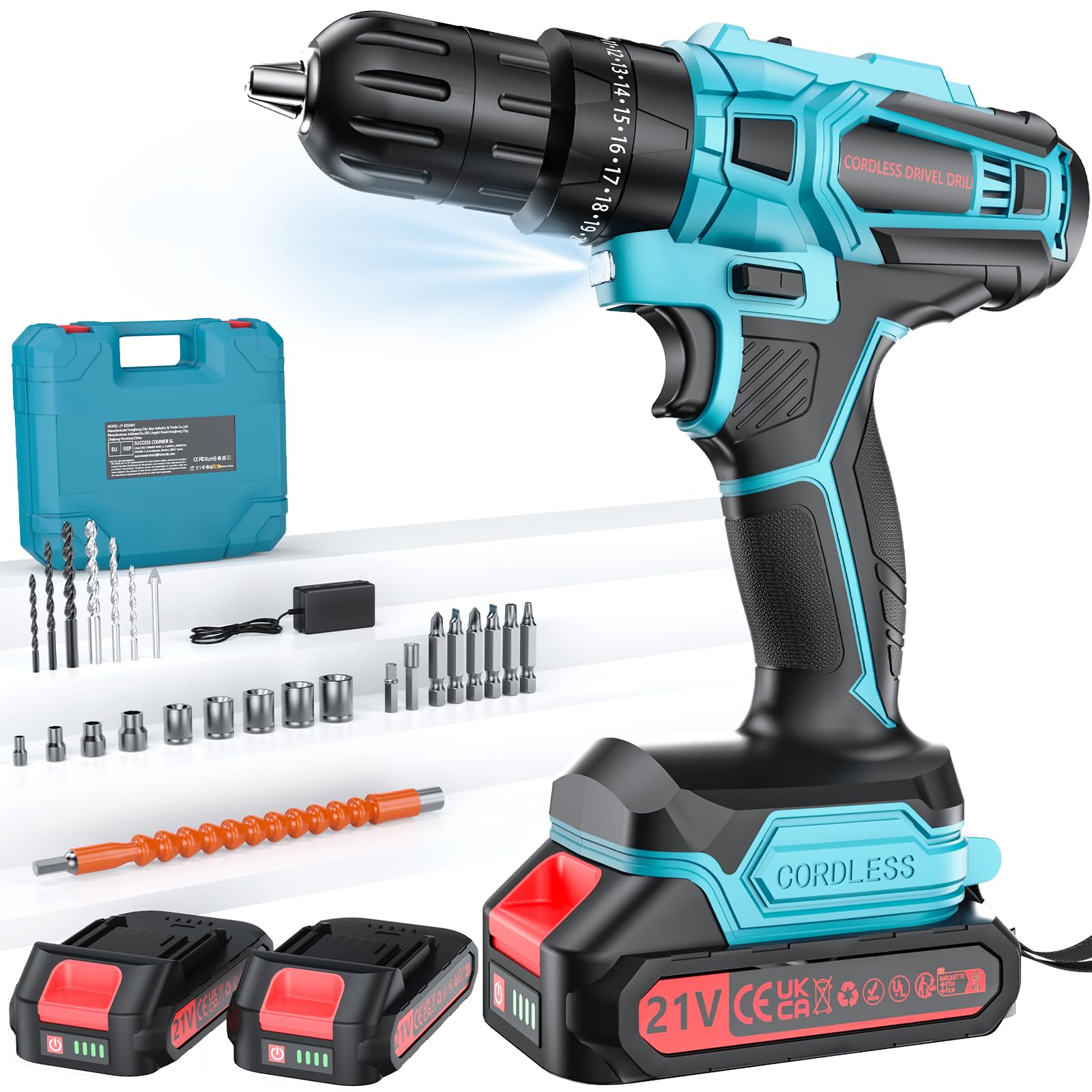 Trapano Avvitatore A Batteria 21V - 2 Batterie 4000mAh, Coppia 45 Nm - Foto 7