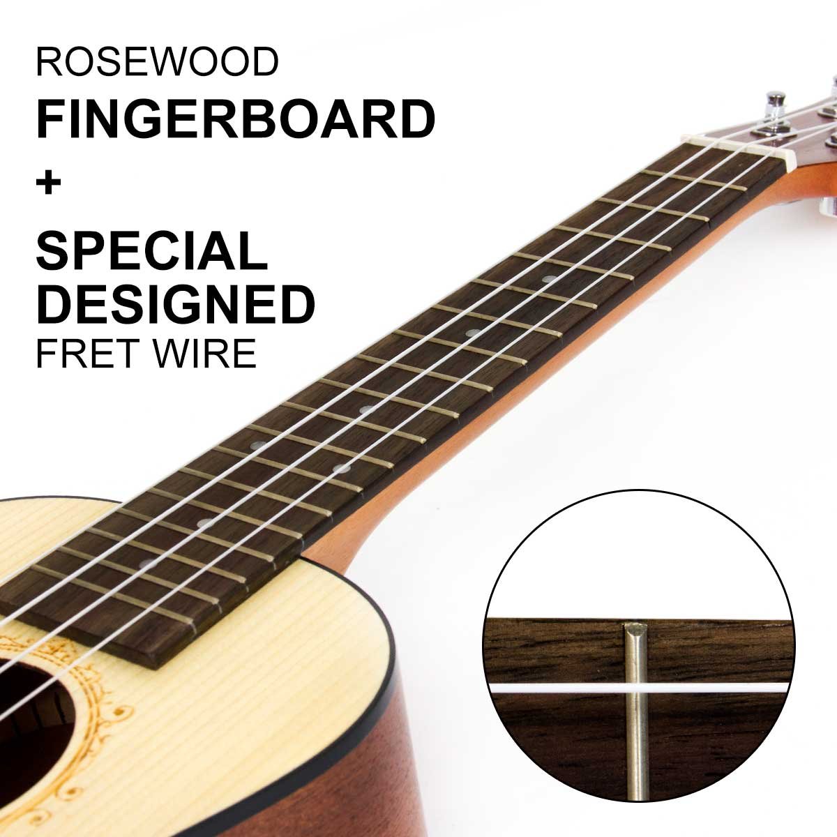 Concert Ukulele,Kmise Solid Spruce Ukelele 23 inch 4 String Hawaii Guitar Uke with Bag and Digital Tuner - Image 6