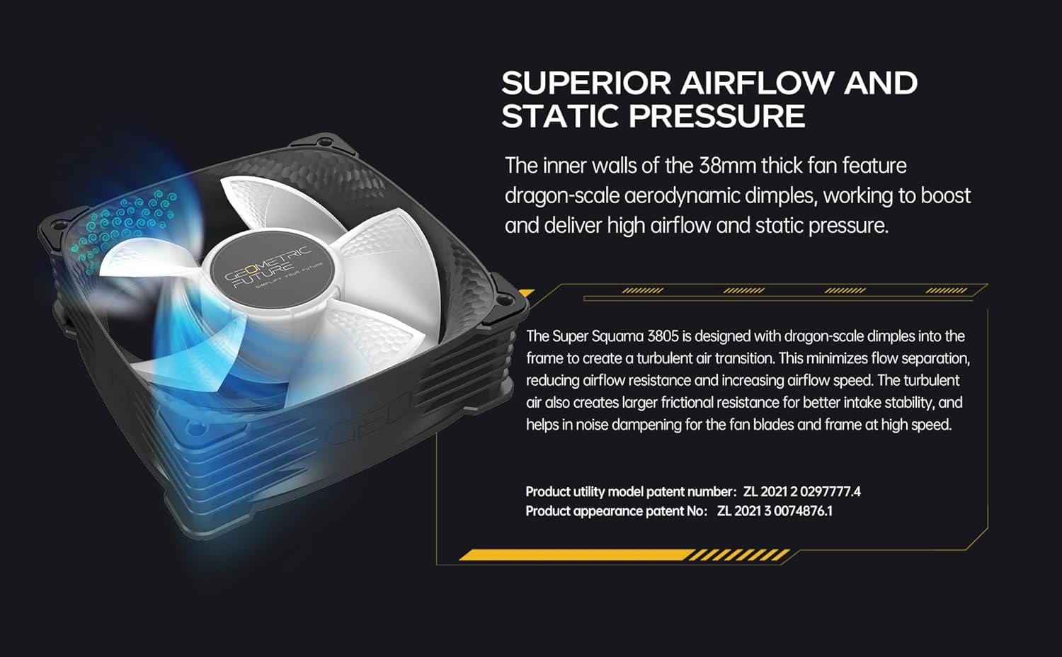 Squama 3805 RGB PWM Fan - Black – 120 x 38mm - 3 Pack - High Performance – Ball Bearing- PWM - (GEO-S3805B-3)