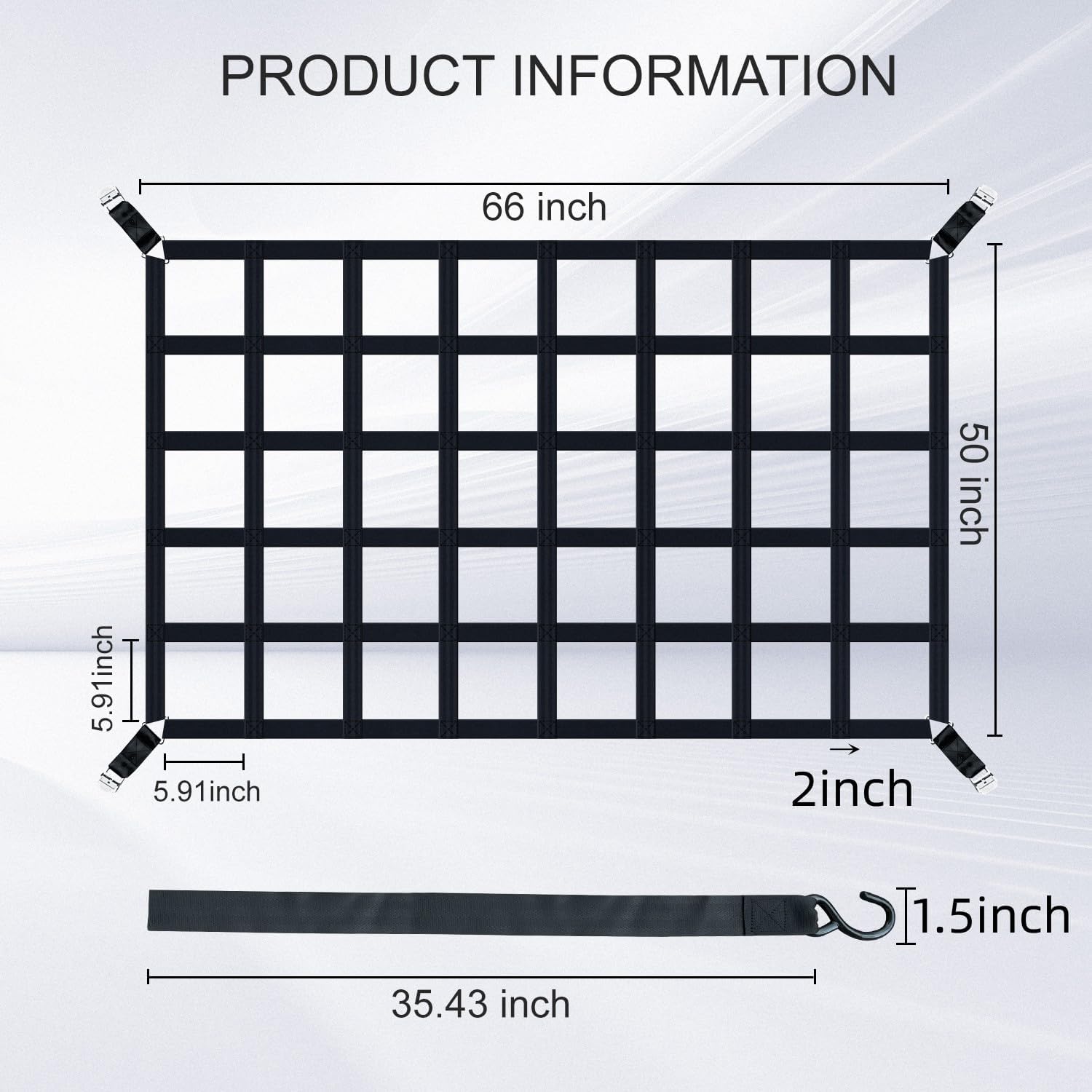 Cargo Net for Pickup Truck Bed, Heavy Duty 1100LBS Capacity, Adjustable Cam Buckles & S-Hooks, Thick Herringbone Nylon Mesh with Drawstring Storage Bag for Trailers and Trucks - Image 2