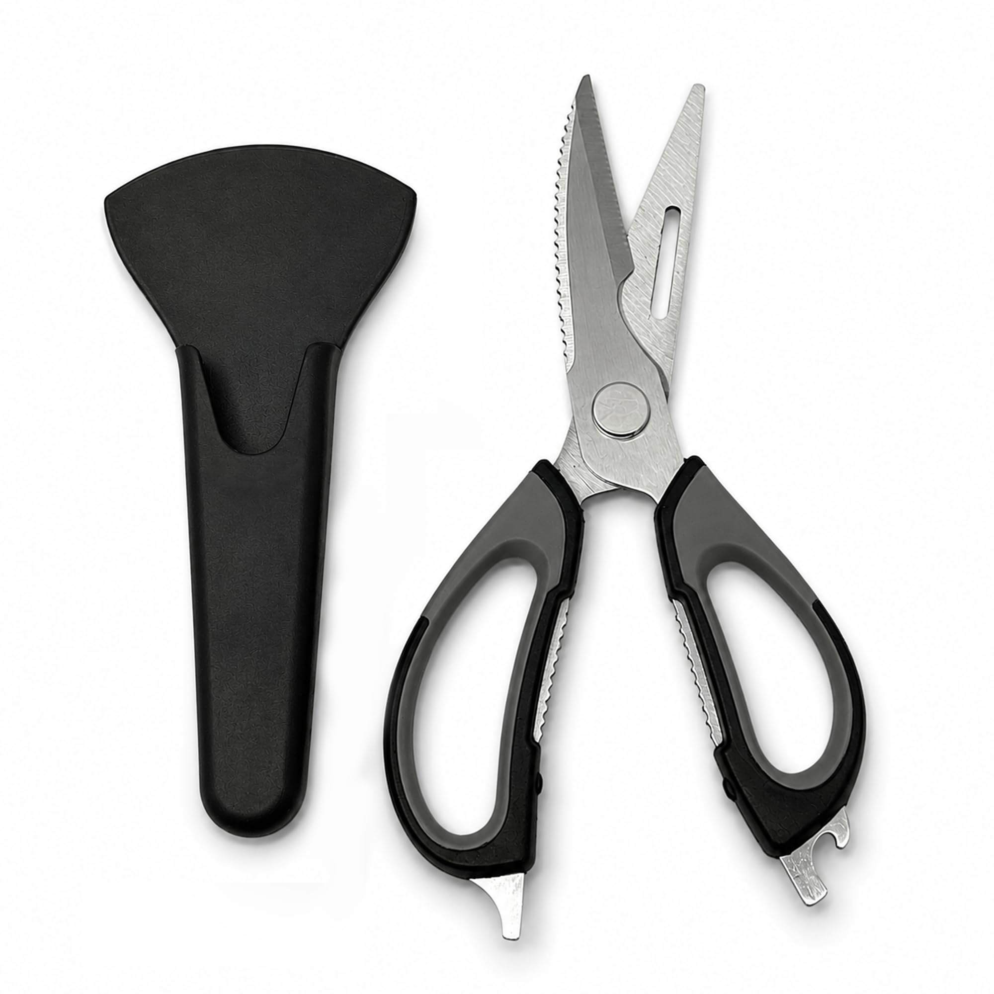 Heavy Duty Sharp Multipurpose Kitchen Scissors, Stainless Steel, Kitchen Shears for Chicken, Fish, Meat, Vegetables, Bones, Flowers, Nuts, Herbs, BBQ (Black)
