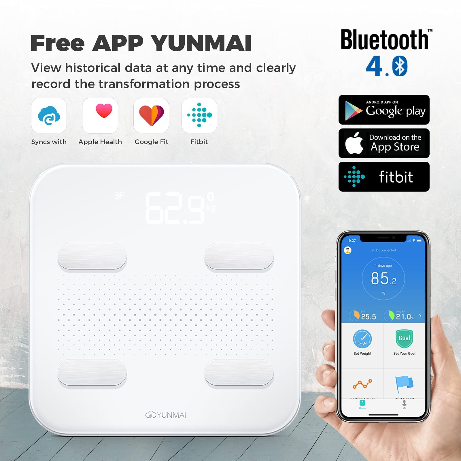 YUNMAI Smart Scale for Body Weight, Bluetooth Wireless BMI Bathroom