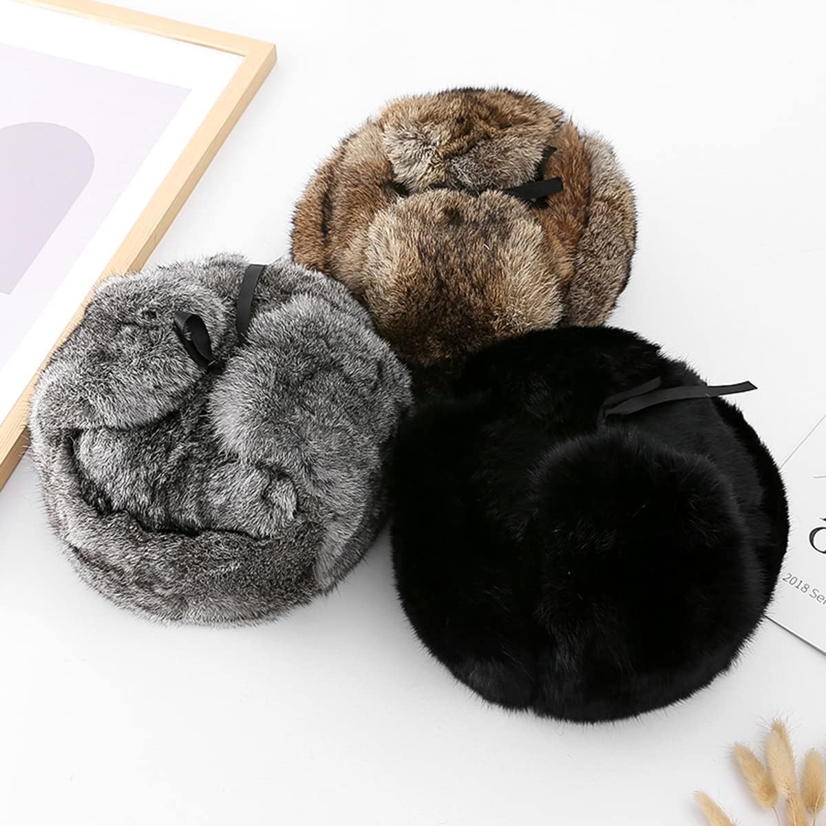 Men Hats Genuin Rabbit Hair Russian Ushanka Winter Warm Trapper Hat Ear Flaps