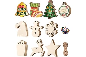 Covacure 100PCS Unfinished Wood Circles for Christmas Ornaments Crafts