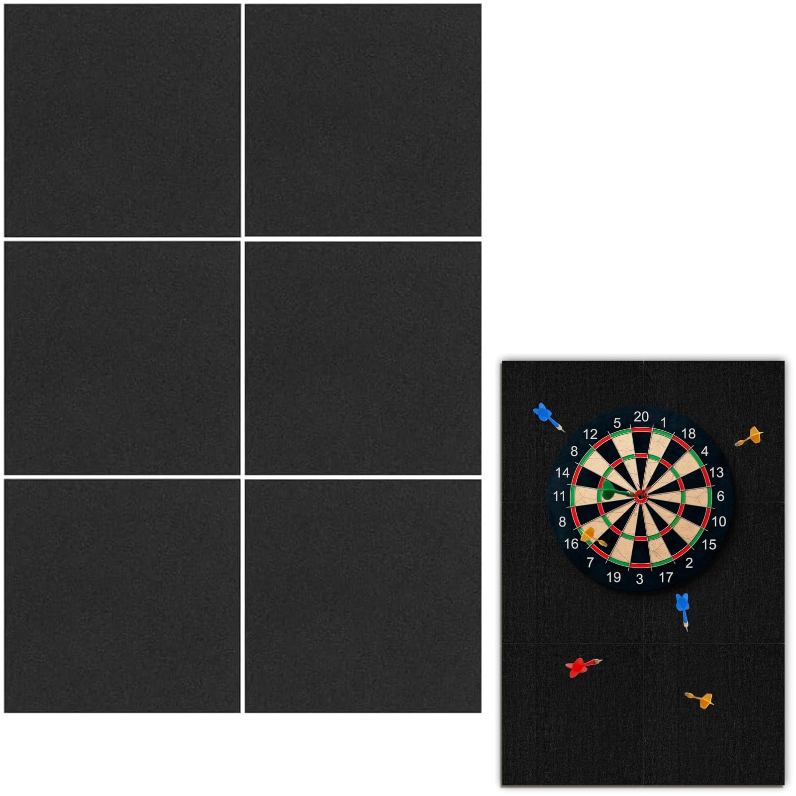 6 Pcs Dart Board Wall Protector, 11.81" x 11.81" Dart Board Surround, Felt Dartboard Wall Protection, Self-Adhesive Spliced for Man Cave, Party & Game Room