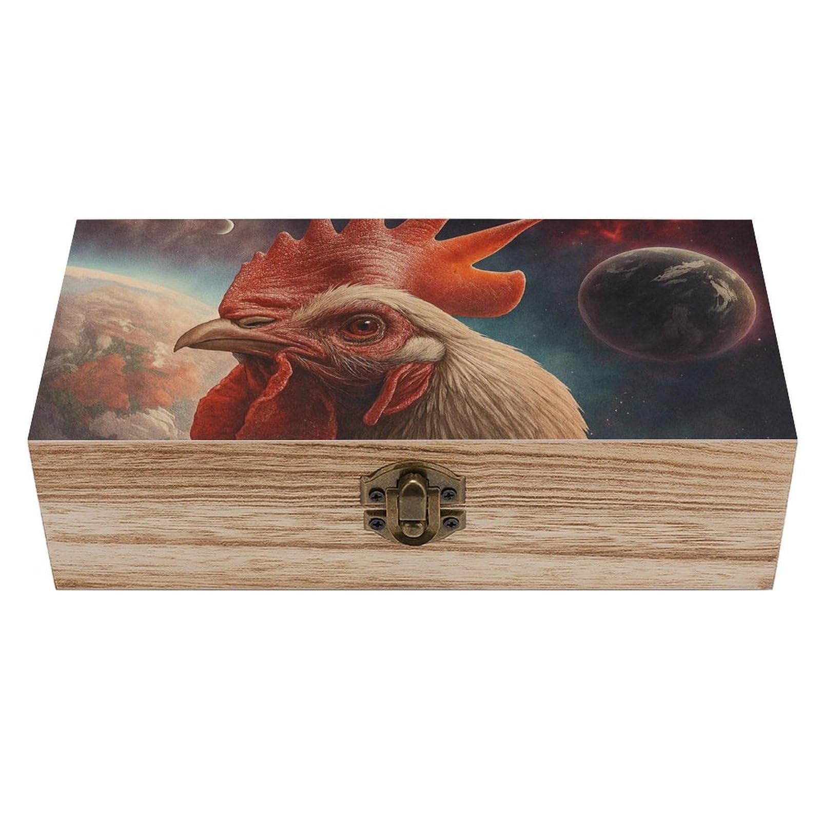 Oudrspo Astronaut Chicken in Space Retro Wooden Storage Box Keepsake Jewelry Decorative Art Storages Box Gift Boxs