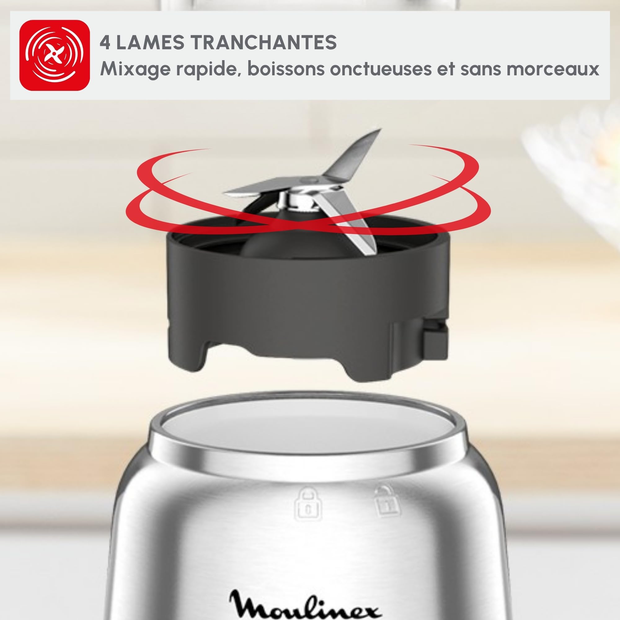 Moulinex Mix & Move Blender mixeur, 300W, Capacité utile 0,6 L, 2 bouteilles à emporter en Tritan, Compact, Ergonomique, Lames amovibles LM15FD10, Métal