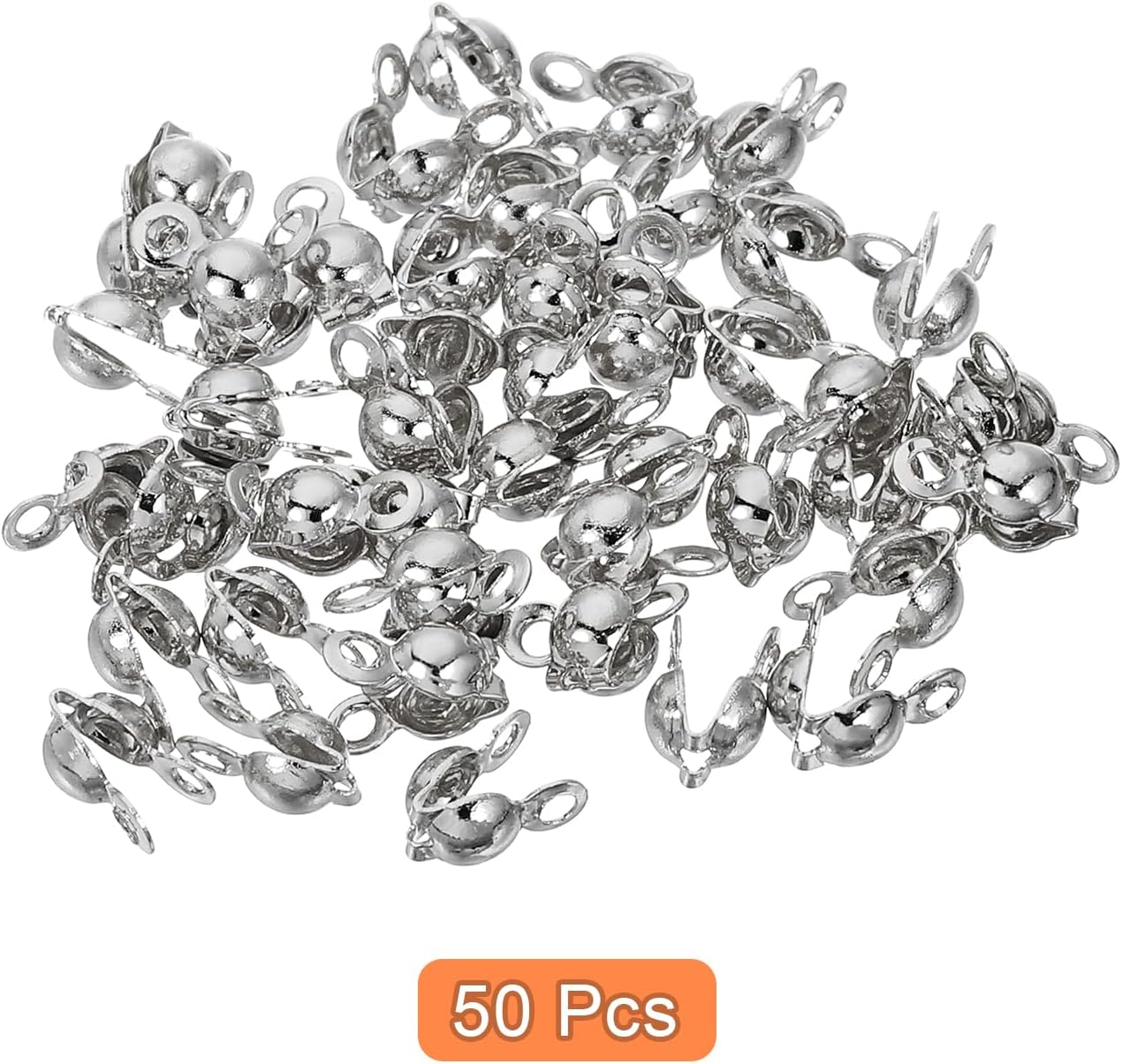 uxcell 50 Pcs 3.2mm Crimp End Caps, Clamshell Cord End Cap Connector Clasp Bead Tips Knot Covers Calotte End Crimp for DIY Jewelry Making, White Gold image 3
