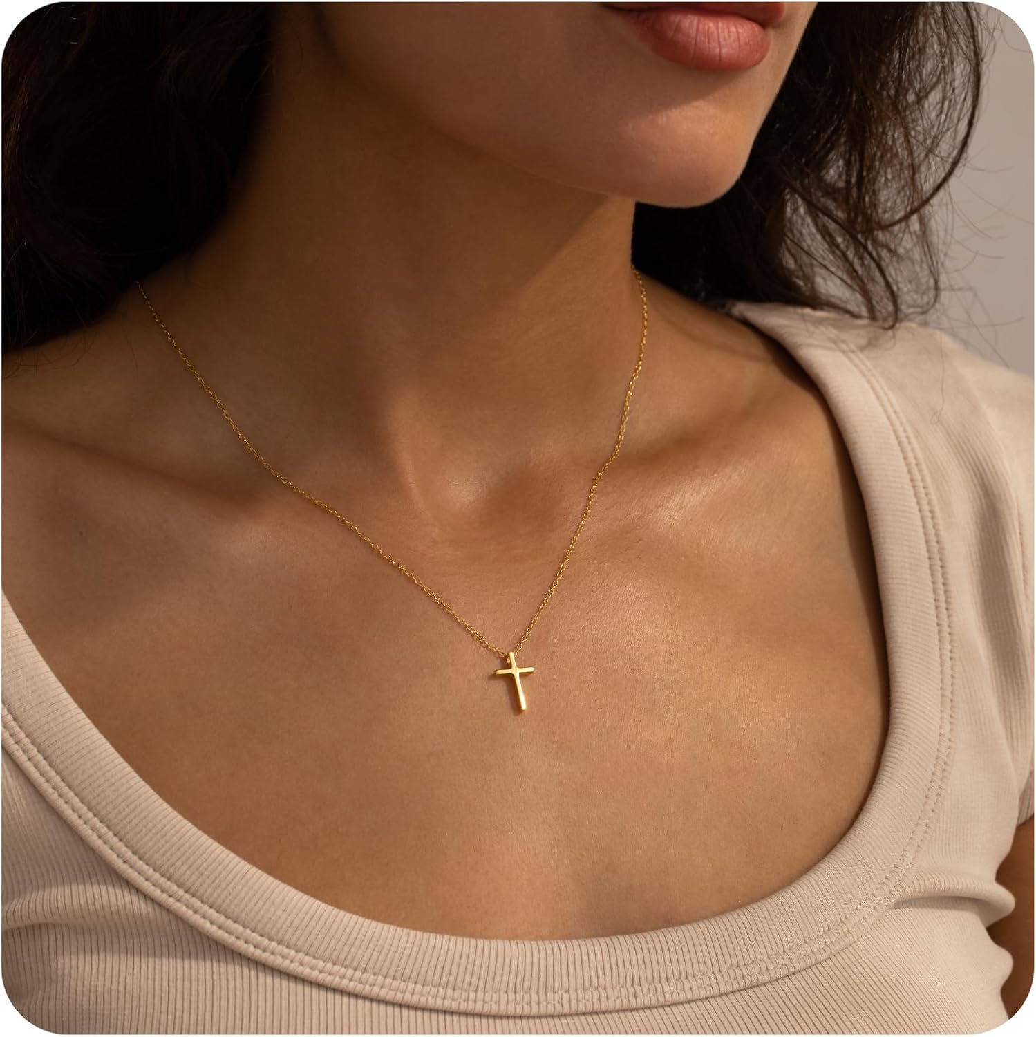 Cross Necklace for Women 925 Sterling Silver Cross Pendant Necklace Dainty 18K Gold Vermeil Small Cross Necklace Simple Faith Jewelry Adjustable 16+2 Inch Hypoallergenic