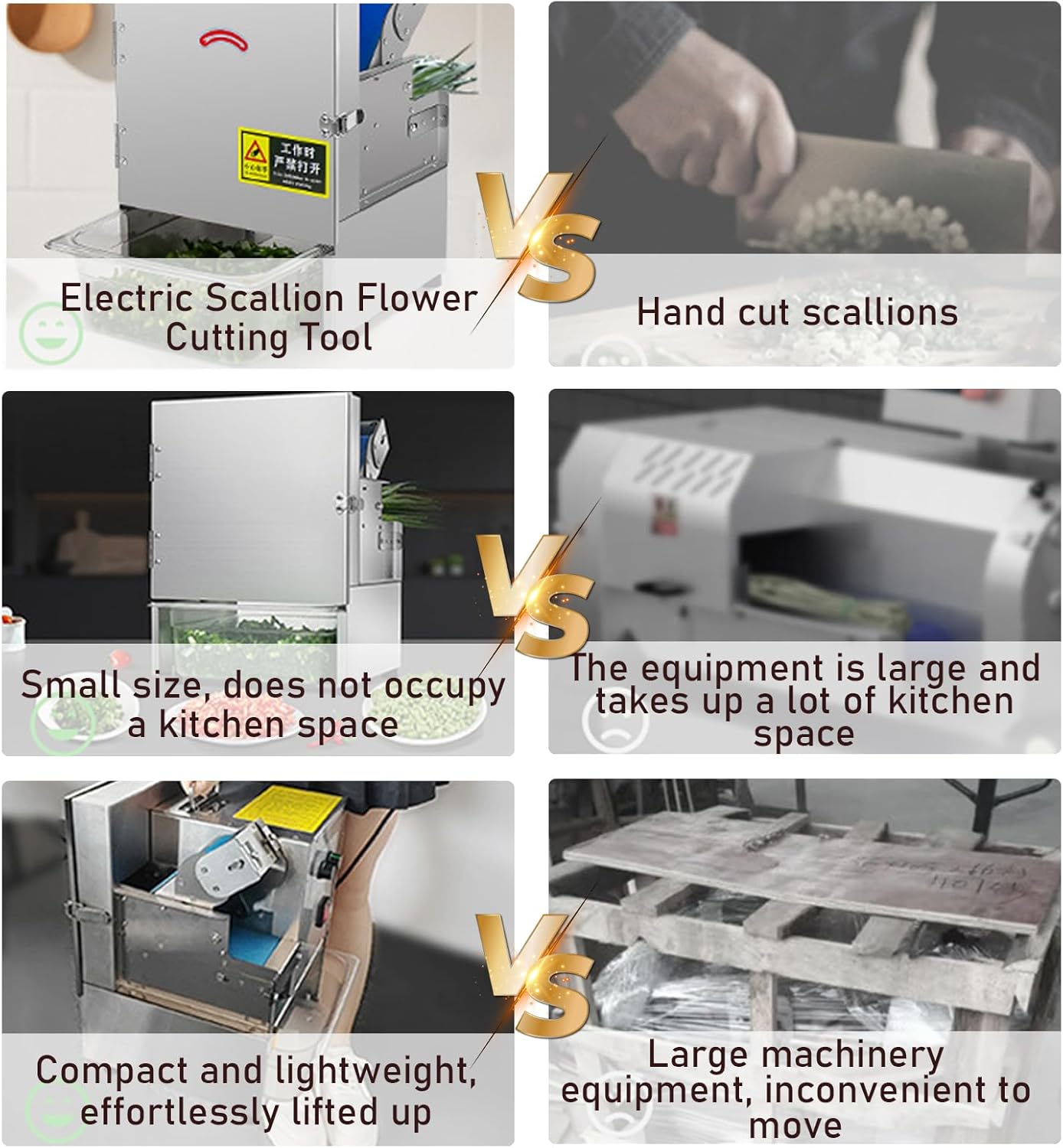 200W Commercial Vegetable Chopper - Automatic Scallion/Onion Slicer, 150kg/h, 70mm Wide Feed Chute with 1.35-45mm Adjustable Thickness for Scallion/Pepper Visualization