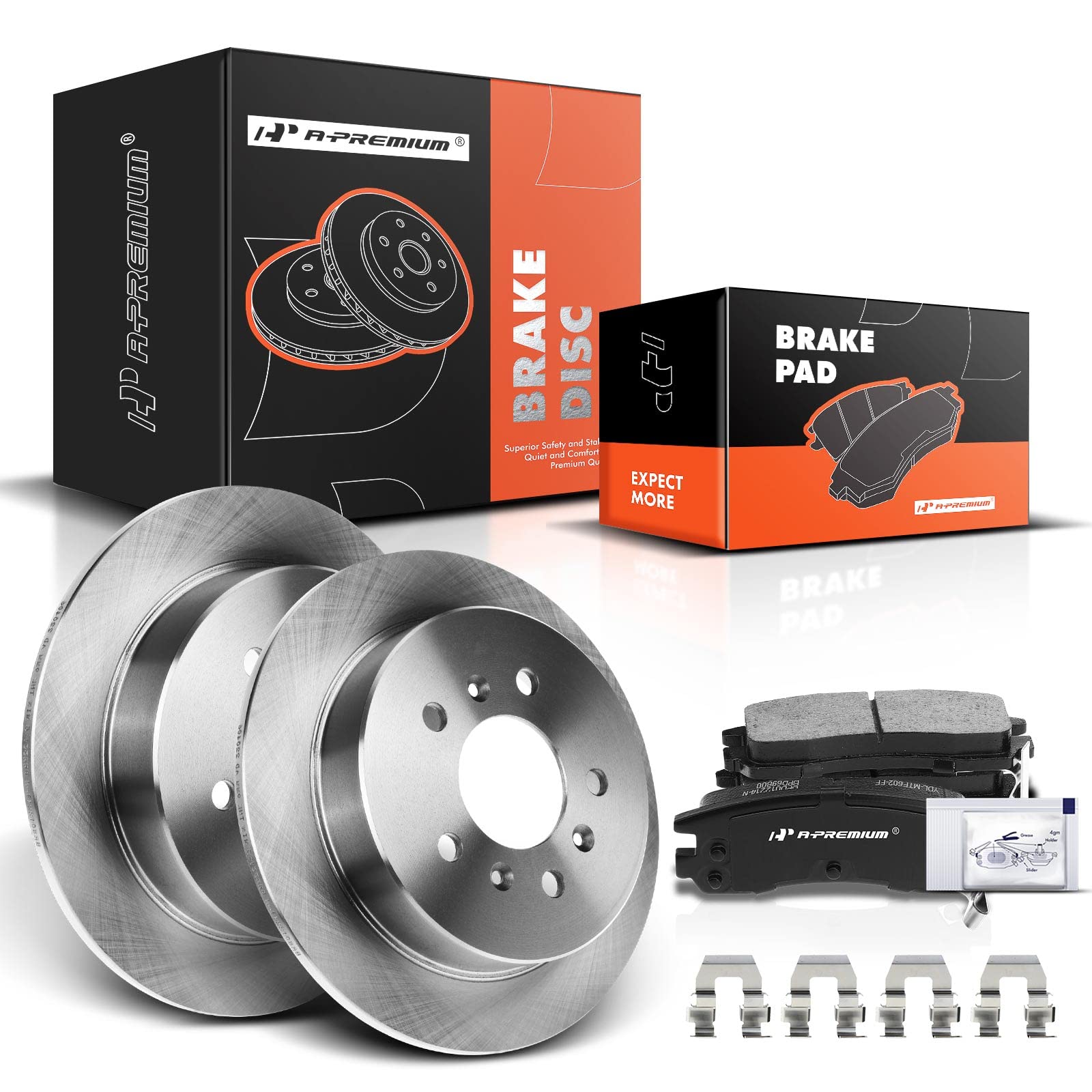 Photo 1 of A-Premium 10.94 inch(278 mm) Rear Solid Disc Brake Rotors + Ceramic Pads Kit Compatible with Select Chevy and Buick Models - Impala 06-10, Monte Carlo 06-07, LaCrosse 08-09, Allure 08-09, 6-PC Set