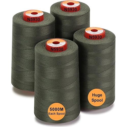 New brothread - 30 Options - 4 Large Cones of 5500Y (5000M) Each All Purpose Spun Polyester Thread 40S/2 (Tex27) for Serger, Overlock, Quilting, Piecing and Sewing - Evergreen