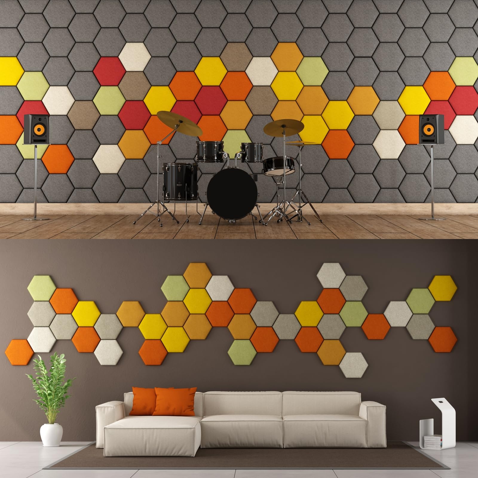 QUARKZMAN 12 Piezas Panel Acústico Autoadhesivo 30 x 26 x 0.9cm Alta Densidad Aislante de Sonido, Paneles Absorbentes de Sonido Hexagonales, Espuma Acustica(Azul Cielo)