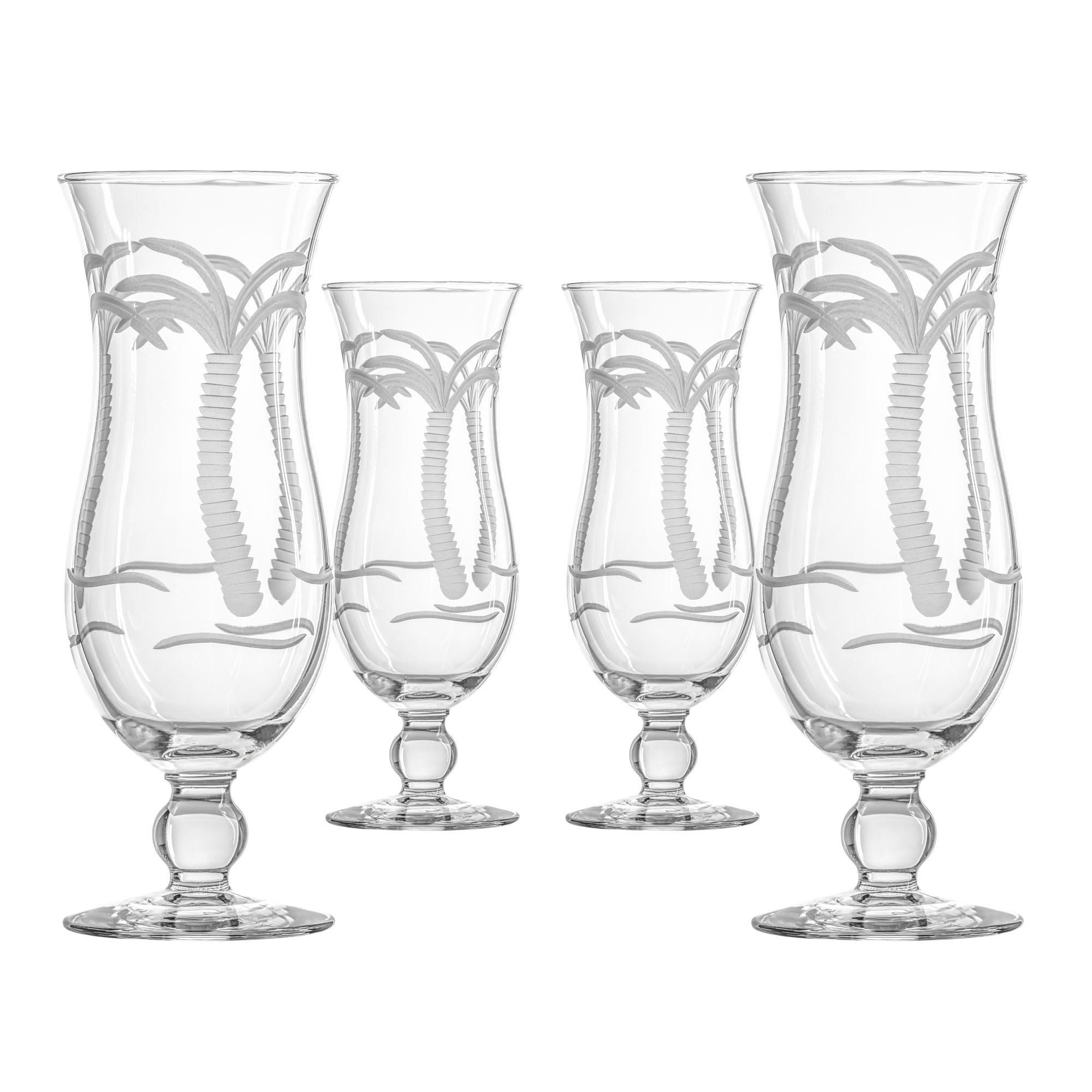 Rolf Glass Palm Tree Squall Hurricane Cocktail Glass | 18oz Coastal Glassware | Set of 4 Tropical Drink Glasses | Engraved and Lead-Free Crystal Glass | Designed and Engraved in the USA