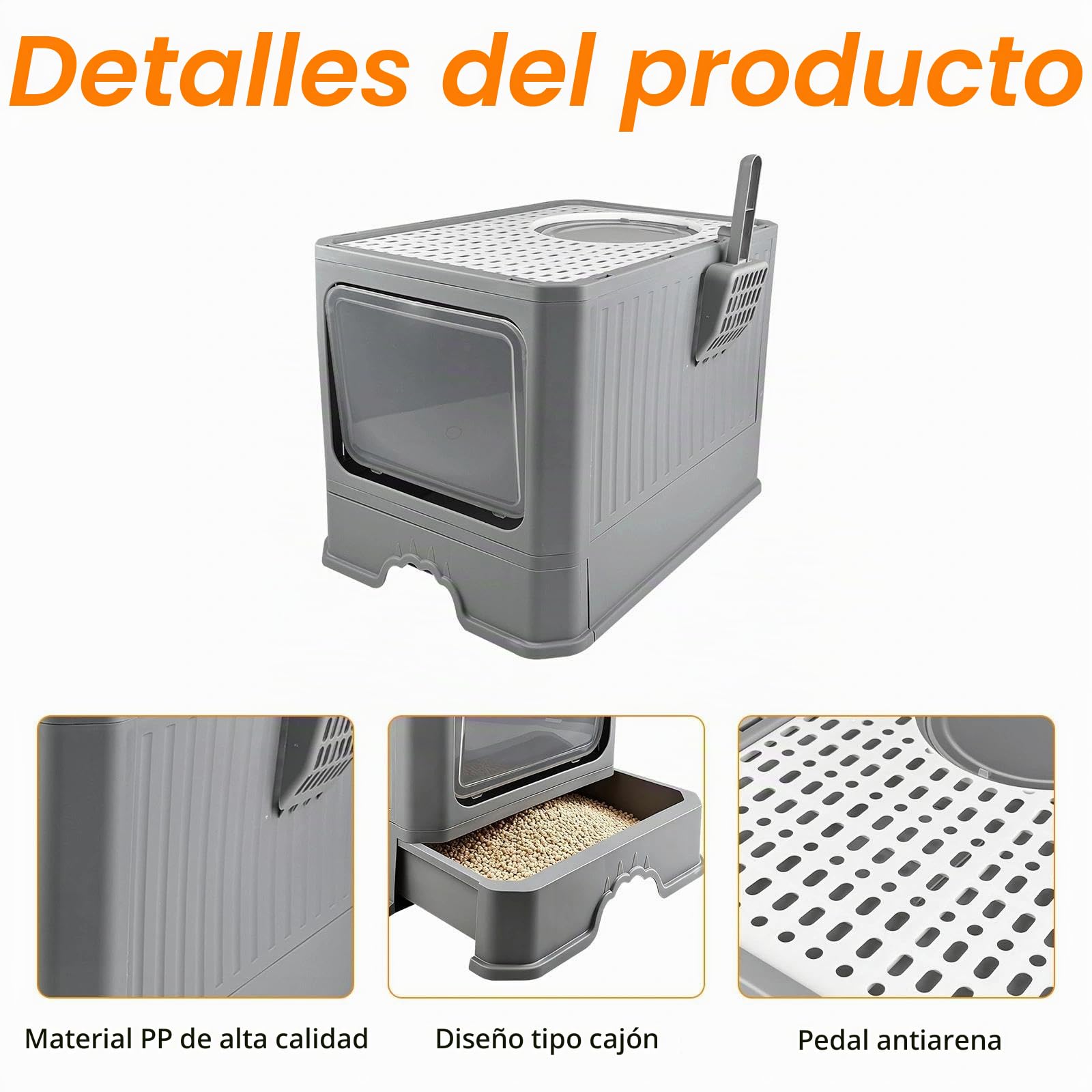 Arenero Cerrado Gato Cubierto, Mueble Arenero Gatos Bandeja, Cagadero, Caja de Arena, Bandeja, WC, Cat Litter Tray Large, con Pala, para Gatos Grandes