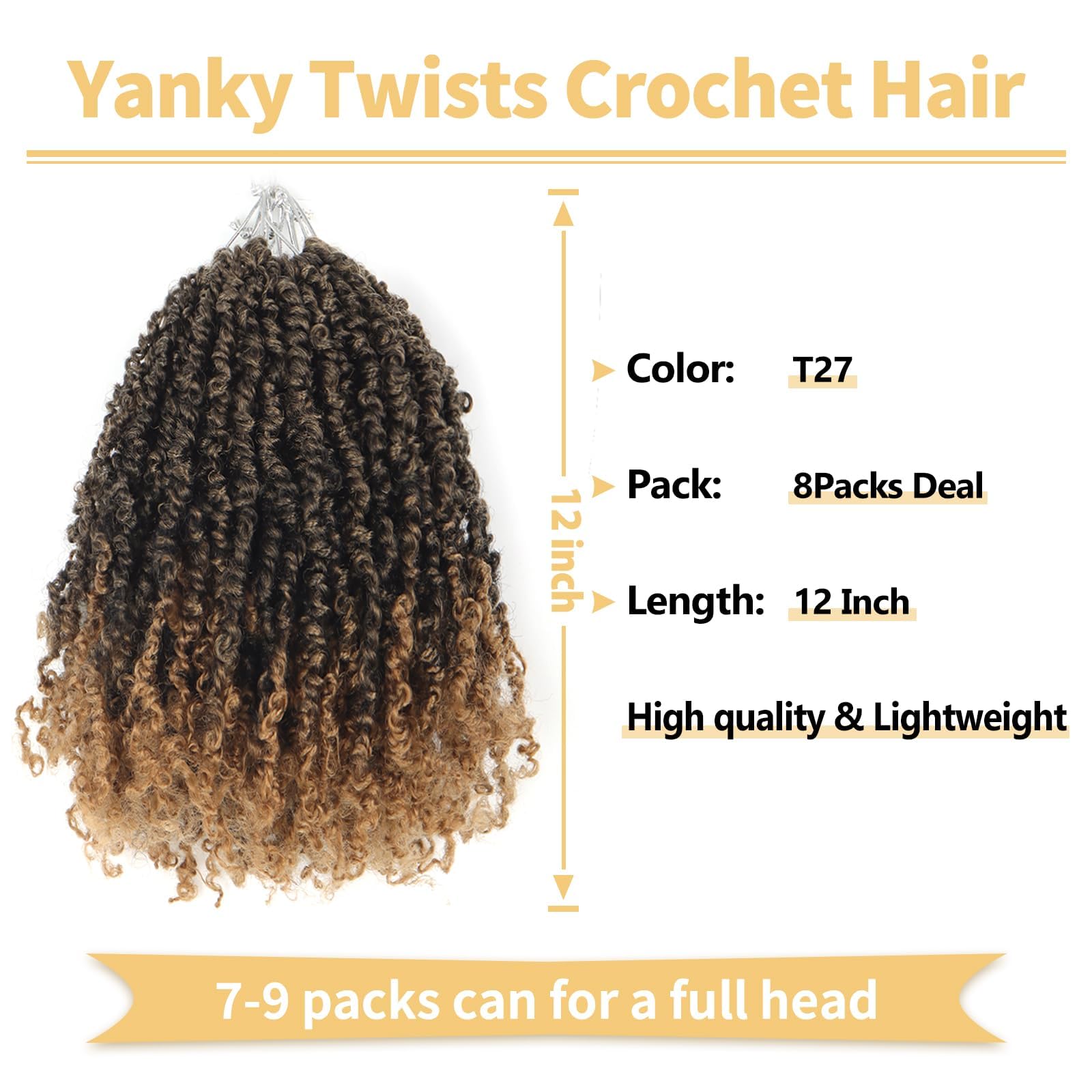 Ainimiu 12 Inch Yanky Twist Crochet Hair for Black Women 8 Packs, Brown, Pre-looped, Easy to Install, Fluffy & Lightweight - Image 2