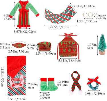 24 Days Elf Kit, Christmas Elf Kit Cute Mini Accessories with Sleeping Bag Bathrobe Hat Glasses Eyepatch Shawl Hammock Doll Accessories for Doll Decorations Style 2