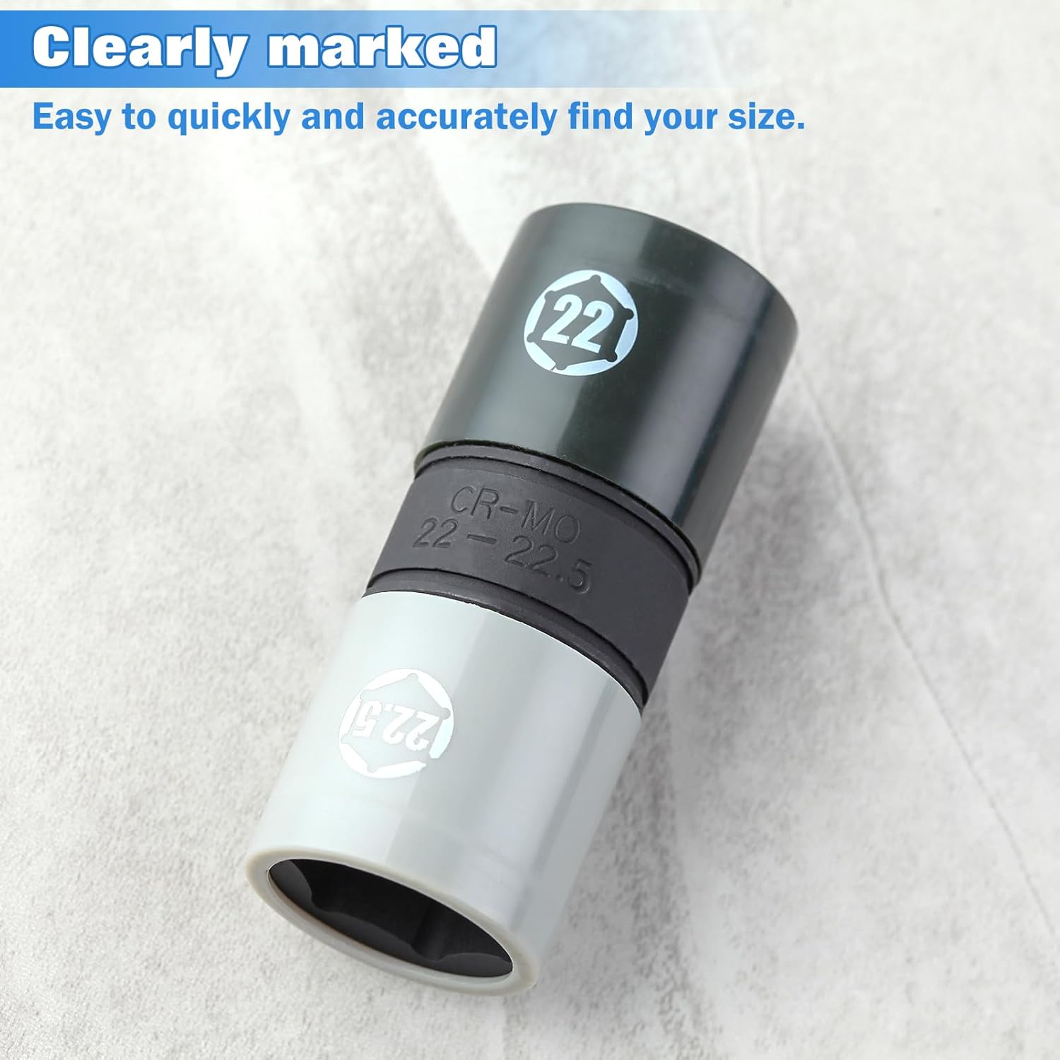 1/2 Inch Drive Impact Socket Set Double Side Socket Flip Socket Set 6-Point Thin Wall Wheel Lug Nut Socket Set Includes 3-Inch Impact Extension Bar and Knockout Bar, Metric 17-22.5mm