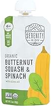 Serenity Kids 6+ Months USDA Organic Veggie Puree Baby Food Pouches | No Sugary Fruits or Added Sugar | Allergen Free | 3.5 Ounce BPA-Free Pouch | Butternut Squash & Spinach | 1 Count