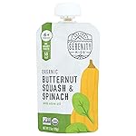 Serenity Kids 6+ Months USDA Organic Veggie Puree Baby Food Pouches | No Sugary Fruits or Added Sugar | Allergen Free | 3.5 Ounce BPA-Free Pouch | Butternut Squash & Spinach | 1 Count