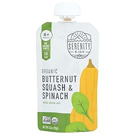 Serenity Kids 6+ Months USDA Organic Veggie Puree Baby Food Pouches | No Sugary Fruits or Added Sugar | Allergen Free | 3.5 Ounce BPA-Free Pouch | Butternut Squash & Spinach | 1 Count