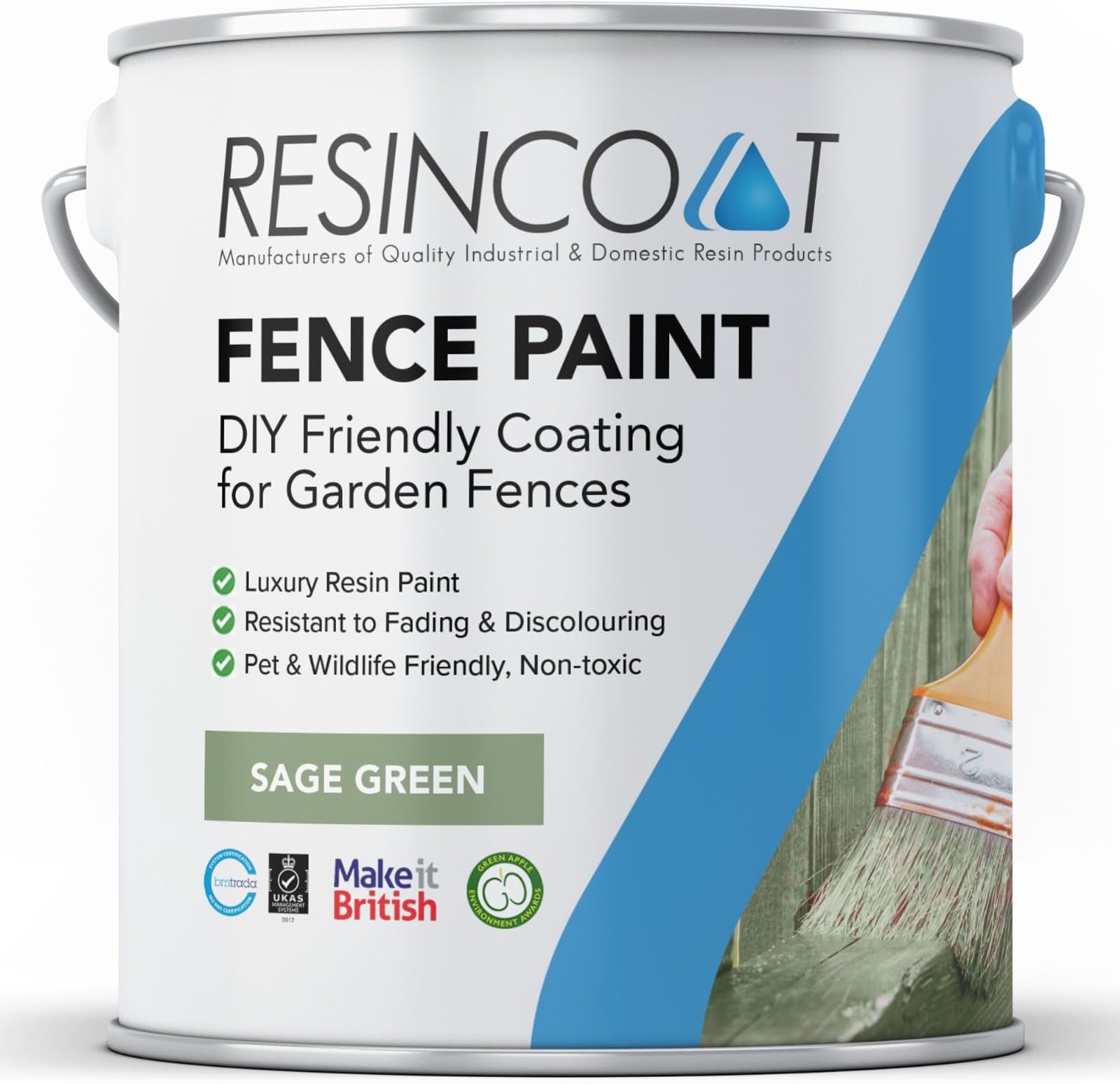 Garden Fence Paint, Luxury Resin Paint, 1 Coat Only, Brush/Roller or Spray Applied (Sage Green), 5 l (Pack of 1)