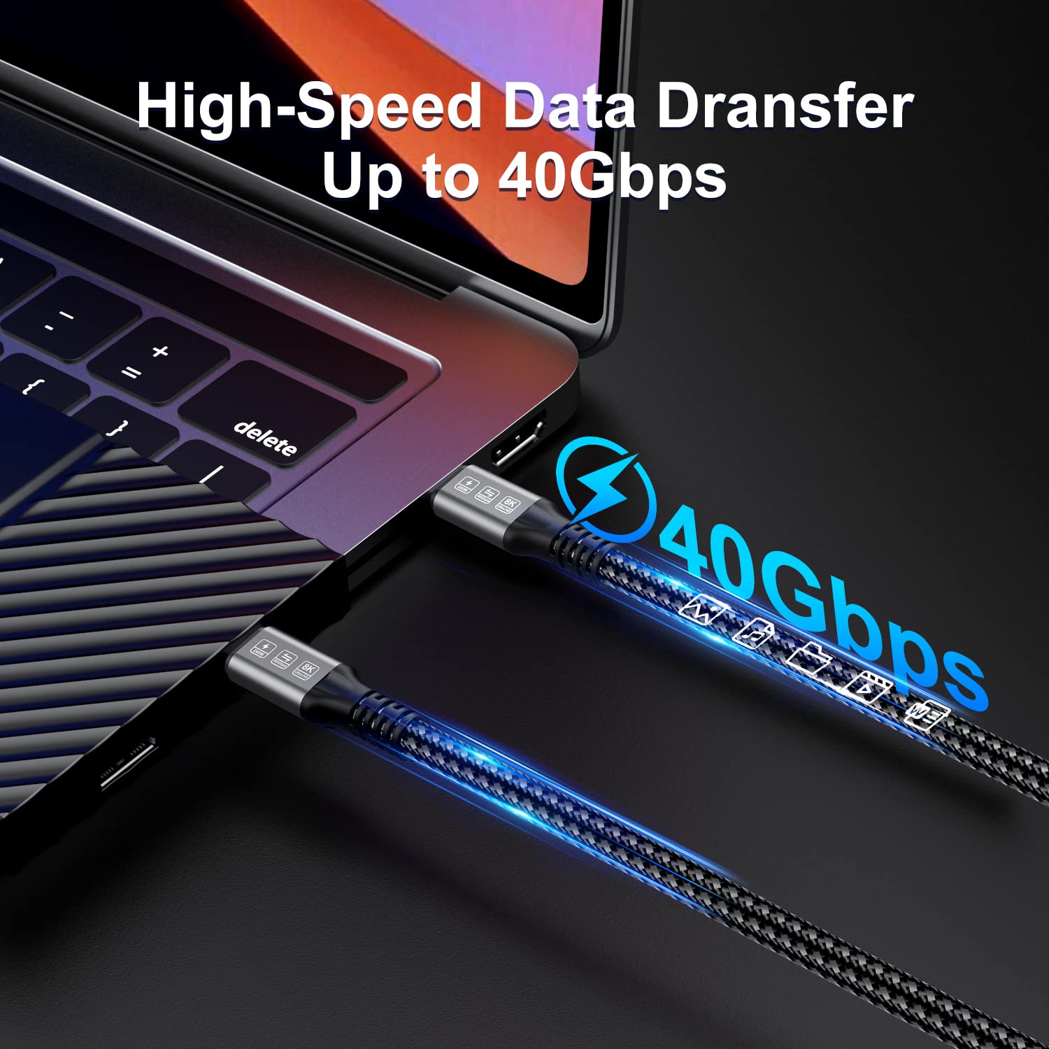 240W Thunderbolt 4 Cabl 3ft, USB C Thunderbolt 4 Cable Monitor Cable Supports 40Gbps Data Transfer and Single 8K/Dual 4K Video Compatible with Thunderbolt 4/3 Monitor, Hub, Docking Stations