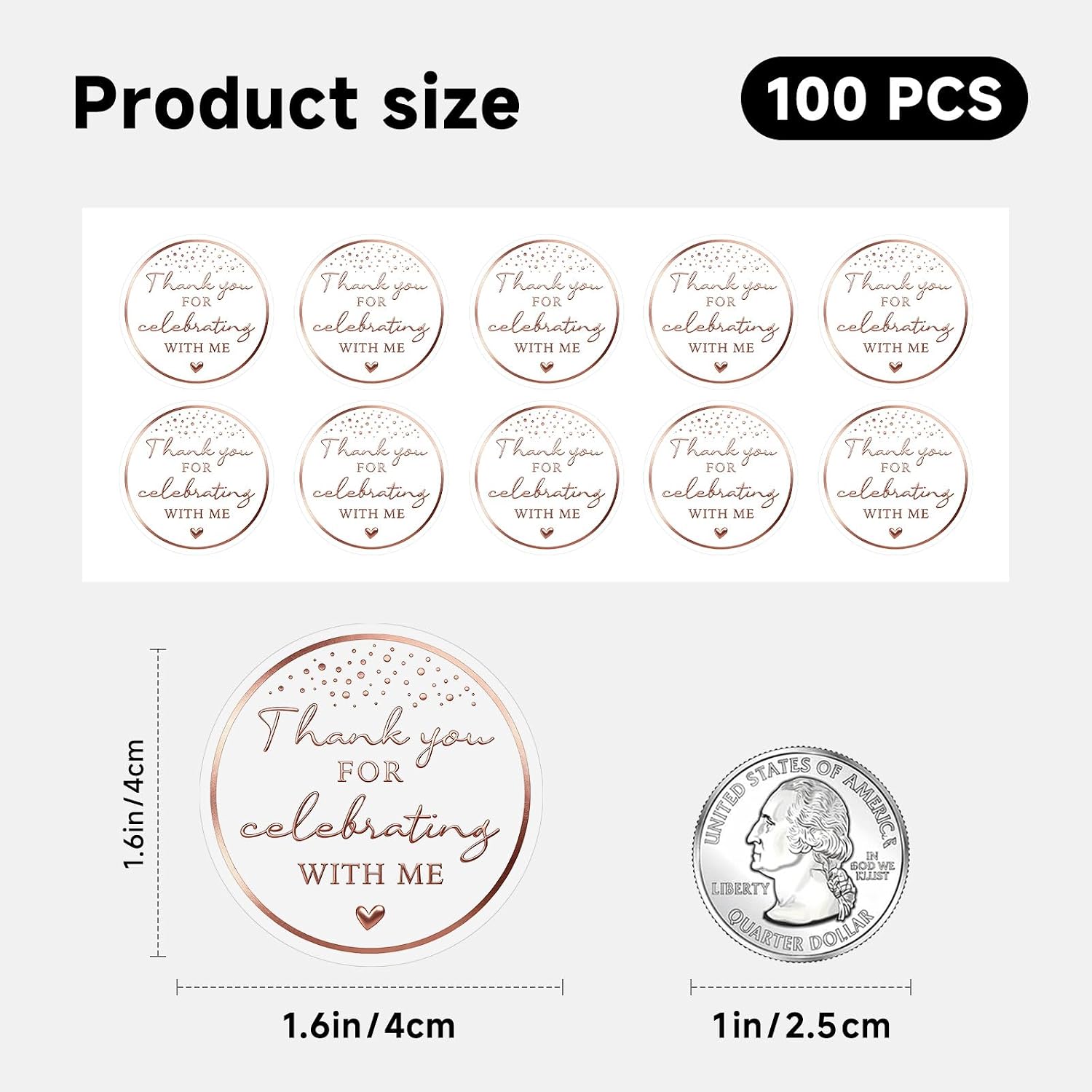 100 Black Foil “Thank You for Celebrating with Me” Labels – Birthday & Graduation Party Favor Stickers – Self-Adhesive Thank You Tags for Gift Bags, Envelopes & Party Supplies (Rose Gold) image 4