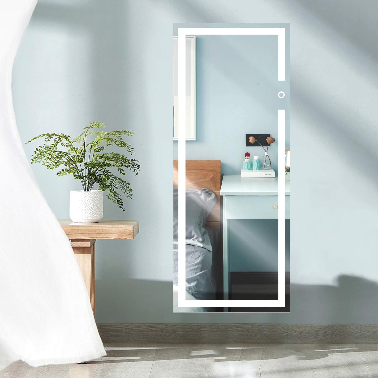 Vertical Vanity Mirror 47x22 Inches Wall Mounted LED Lighted with Aluminum Frame Backlit, Bedroom and Bathroom Hanging Rectangle Whole Body Mirror