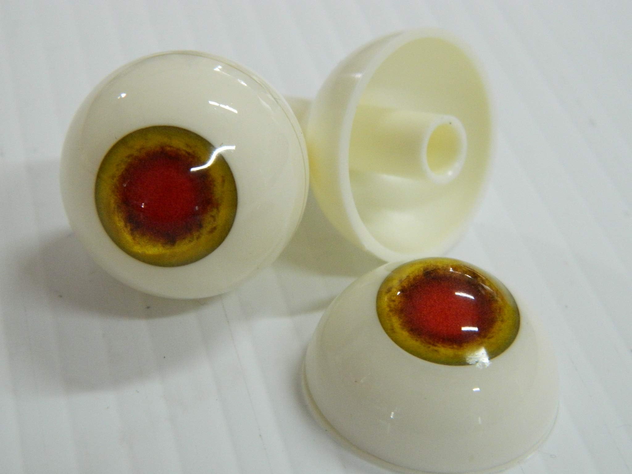 Pair of Realistic Life size Human/Zombie Acrylic Eyes for Halloween PROPS, MASKS, DOLLS (Horror Halo red/yellow eyes) 26mm