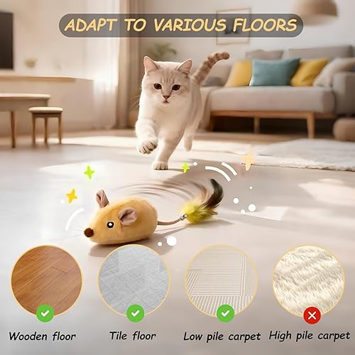 Miniatura 5 de Juguete interactivo para gatos, ratas falsas que se mueven automáticamente, juguete realista recargable para perros con sonido, pluma y campana,
