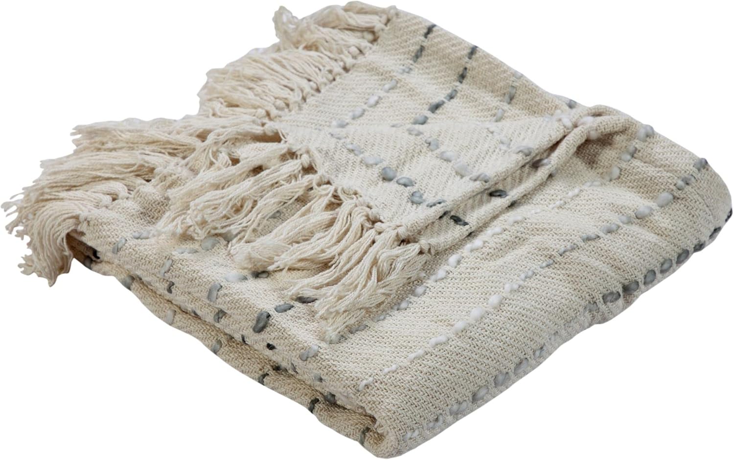 CC Home Furnishings Gray and Beige Shimmer Stripe Hand Woven Throw Blanket with Fringes 50" x 60"