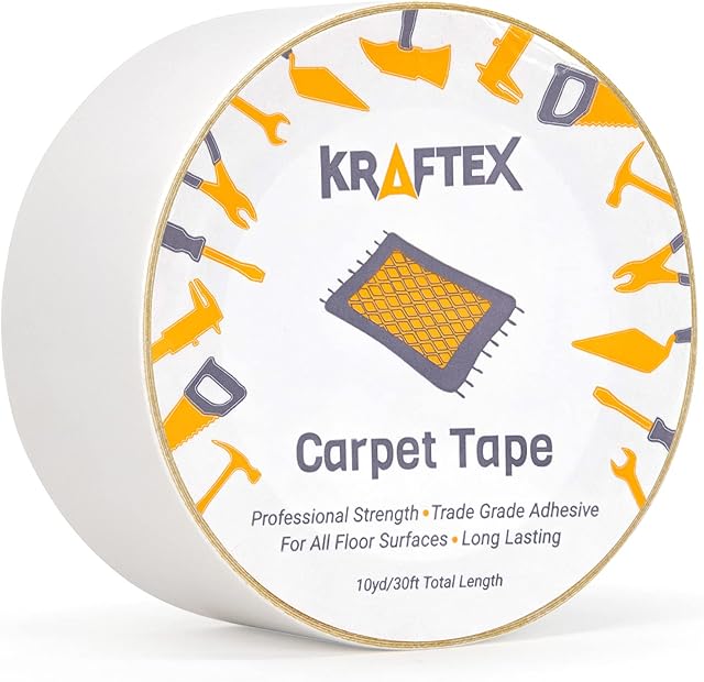 Original Carpet Tape 30ft Roll, for Rugs, Mats, Pads, Runners [Anti Slip Non Skid Technology] Indoor Gripper Tape Double Sided Adhesive [Works on Any Floor] Grips Hardwood, Tile, Laminate Floor (30ft)