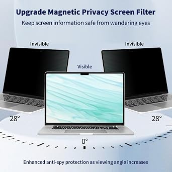 Magnetic Laptop Privacy Screen 15.6 16:9, Anti-Glare & Blue Light Filter