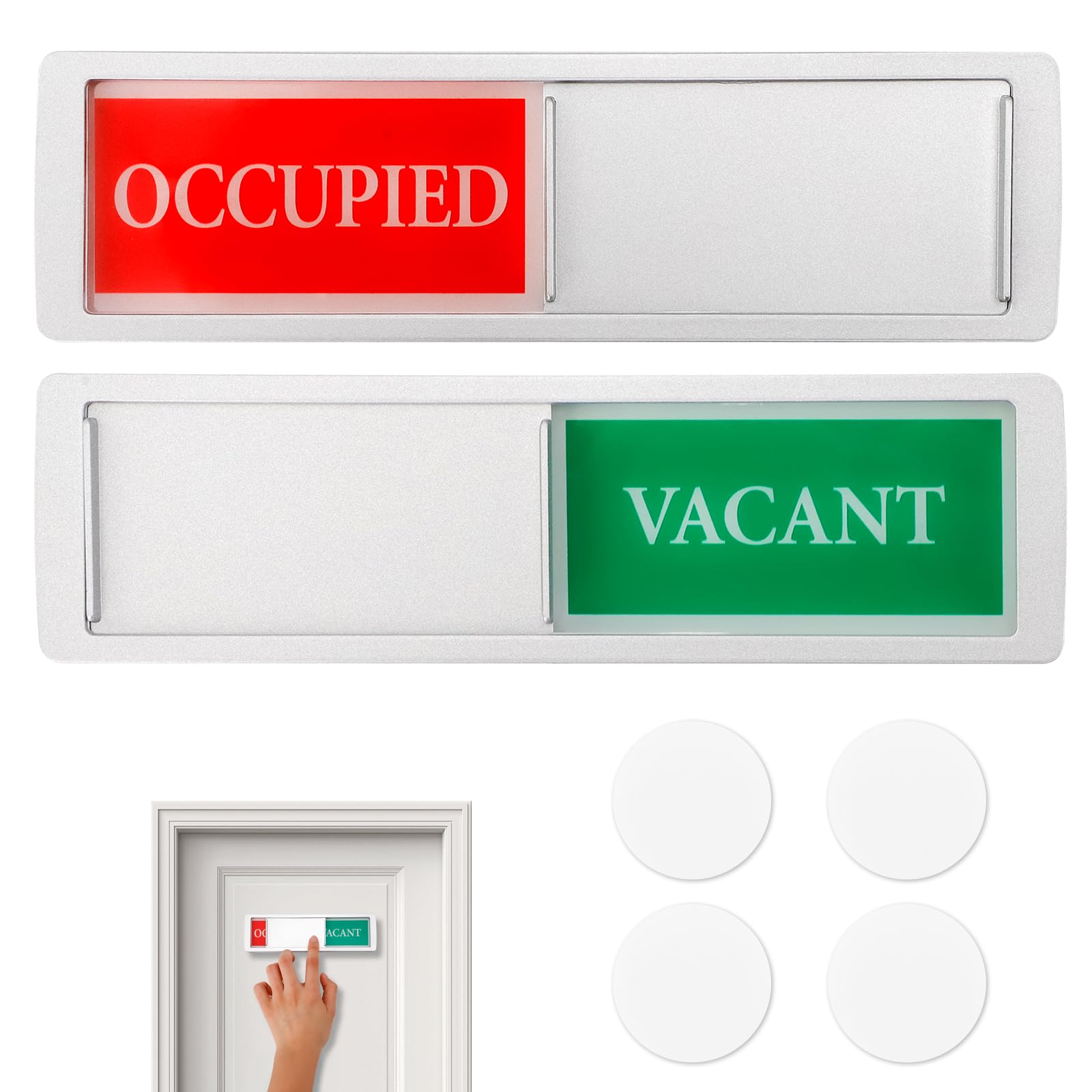 WRENYZK Privacy Sign, Vacant Occupied Sign, Sliding Door Sign for Home Bathroom Office Restroom Conference Hotel Hospital, Self-Adhesive Fixing, 7 x 2 Inch- Silver