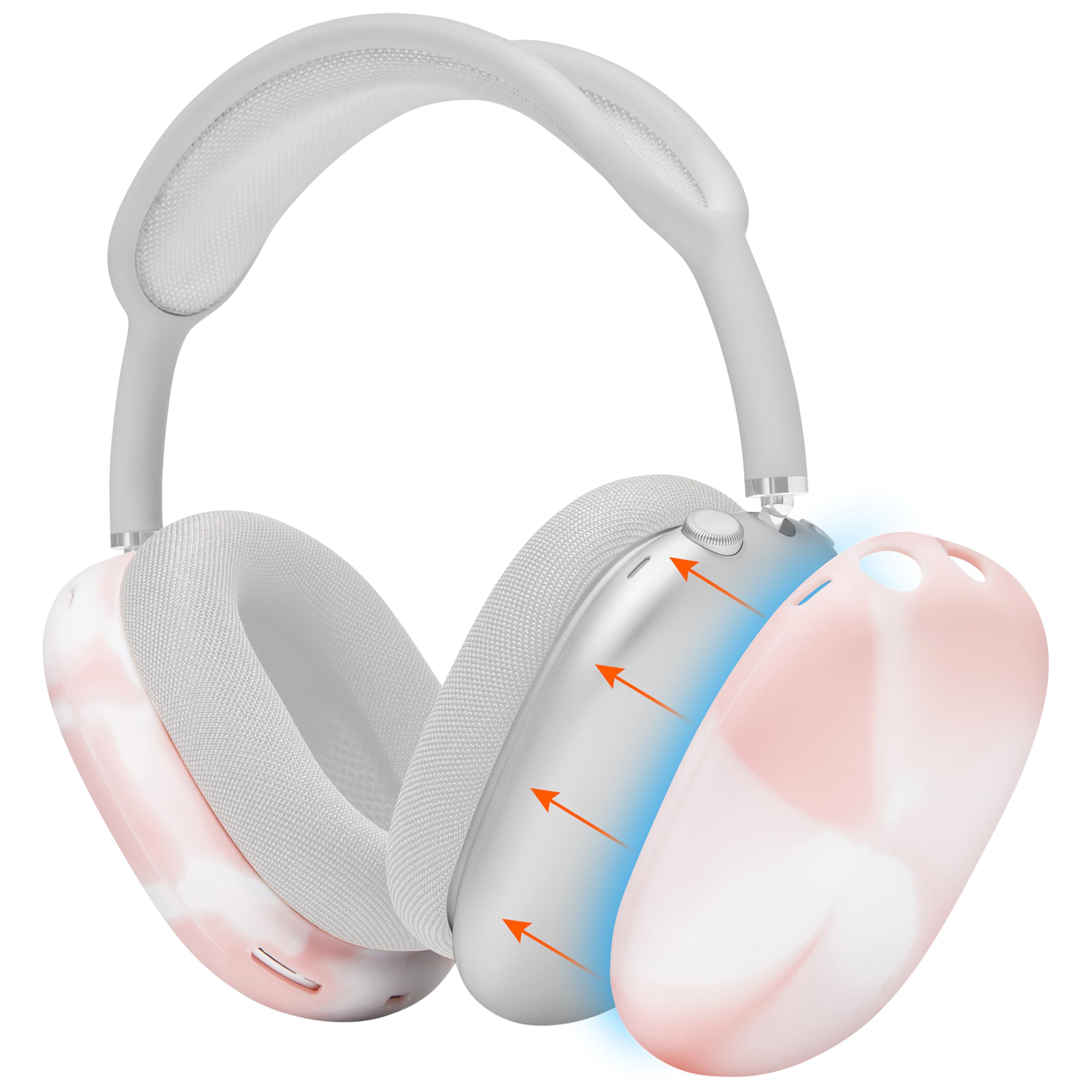 WC ShellZ Max – Protective Exterior Shell Covers Compatible with AirPods Max 1 & 2 by Wicked Cushions | Made with Premium Silicone | Pink Marble